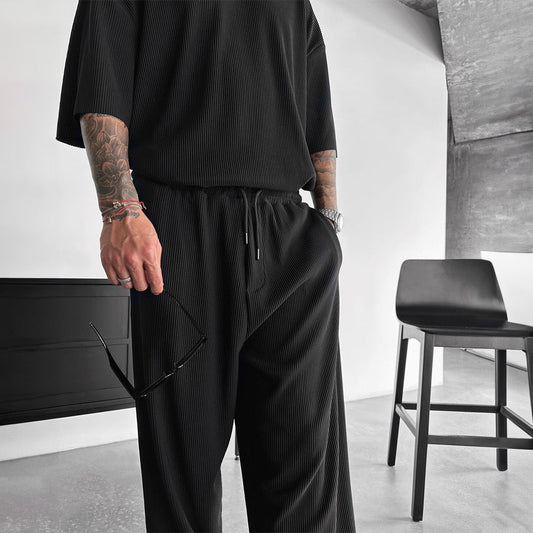 O Neck T-Shirt & Trouser Set - Black